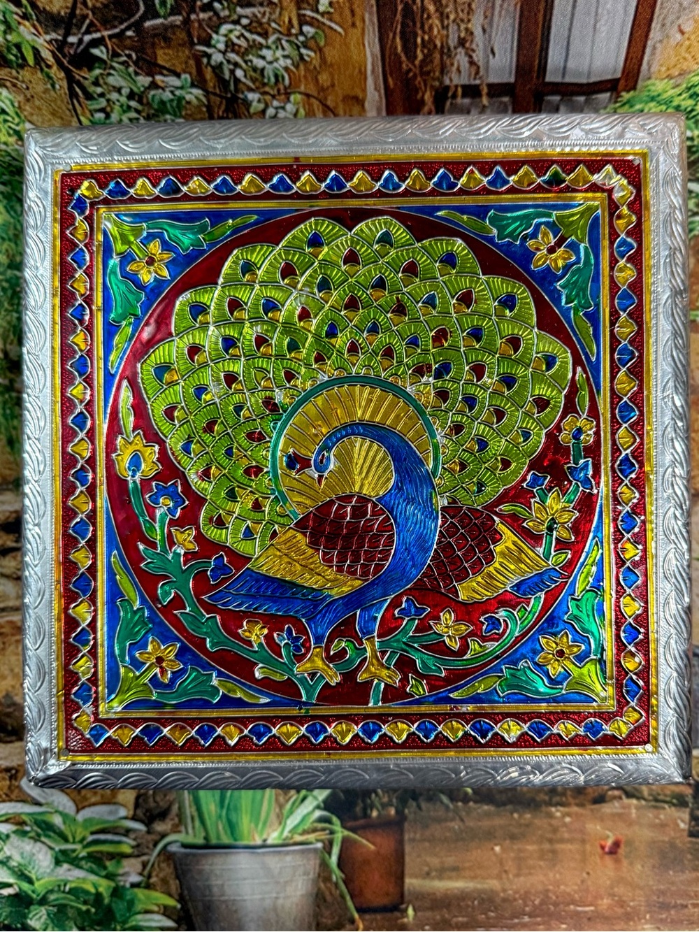 Meenakari Dry Fruit Serving Box Peacock Work Storage Box Gift Item Multipurpose